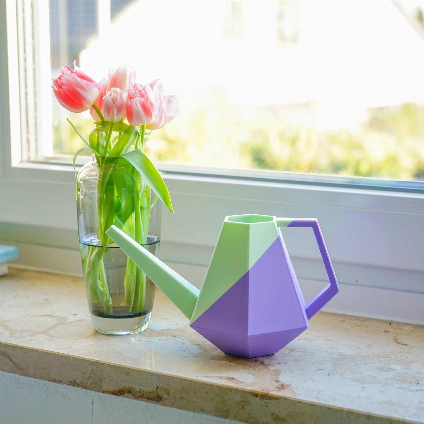 Designer Gießkanne "Poly" aus Biokunststoff | lavendel mintgrün