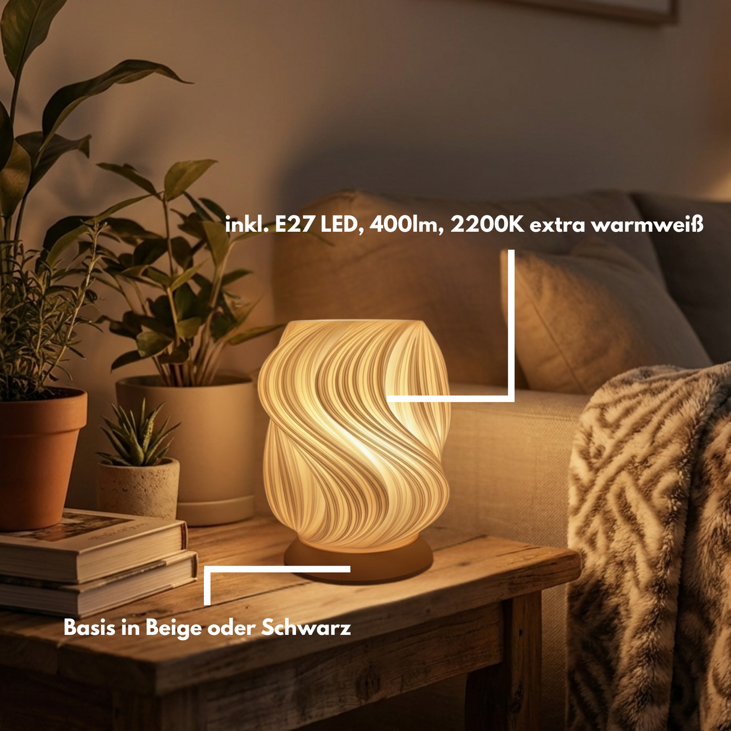 Aurea Tischleuchte – elegante Designlampe mit schwungvollem Schirm MeltingMatter